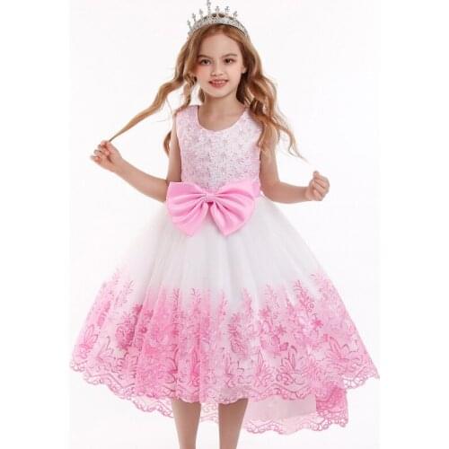 Pink Lace Bridesmaid Dress Kids Clothes Children Evening Party Princess Dress 3-10 Years Old Girls Wedding Ball Gown Costume