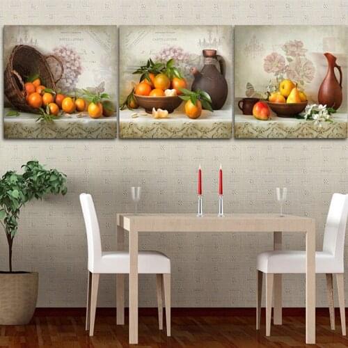 Fresh Orange and Bottle Wall Print Art Canvas Paintings Pear Floral Poster Pictures Living Room Kitchen Room Decorations for Hom