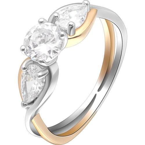 Ufooro Three Clear White Cubic Zirconia Ring Silver Gold Color Fashion Finger Ring For Women Wedding Party Luxury Gift