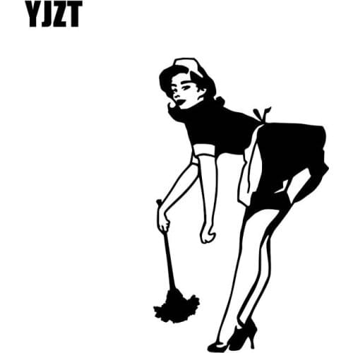 YJZT 8*13.4CM Funny Waitress Cleaning Girl Zero Defect Vinyl Decal Car Sticker Silhoutte Fashion Design Black/Silver C20-0633