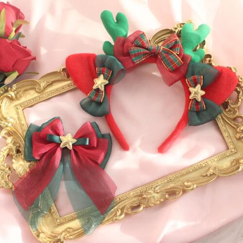 Lolita Fawn Hairpin Headband KC Side Clip DIY Christmas Antler Hair Ornament Lovely Soft Girl Bow Headdress Princess Hair Hoop