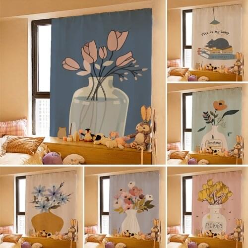 Ins Curtain for Living Room Printed Curtain Bedroom Shading Curtains Punch-free Velcro Shading Drapes for Home Decor Cortinas