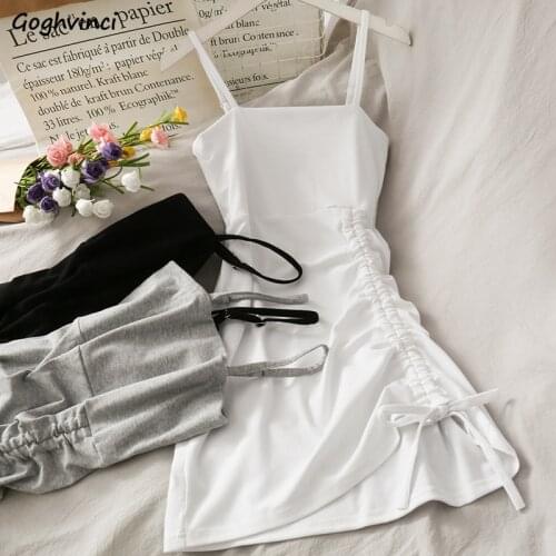 Dresses Women Trendy Shirring Leisure Streetwear Elasticity Sexy Slim Spaghetti Straps Club All-match Korean Style Female Mini