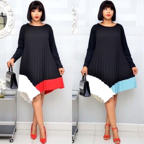 Ladies Dresses New Arrival 2020 Spring T-Shirt Dress O-Neck Long Sleeve Sundress Irregular Dress Patchwort Pleated Vestido A5464