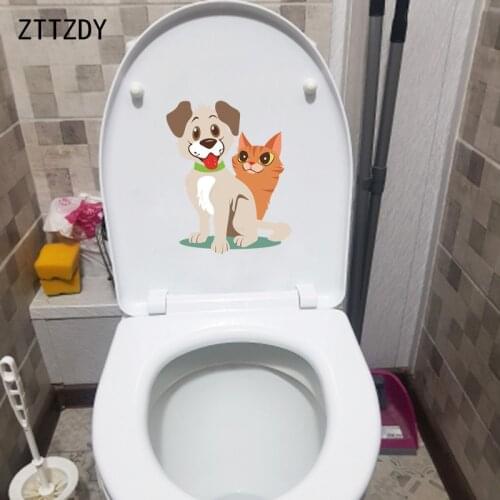 ZTTZDY 17.4*21.3CM Animal Cat And Dog Toilet Decal Home Decor Children Bedroom Wall Sticker T3-0124