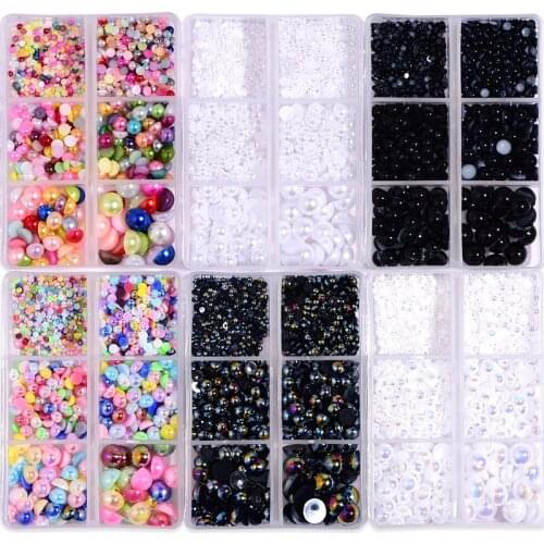 1000pcs Mix Sizes 2mm To 8mm ABS Half Round Pearls Flatback Half Round Pearls Multi Colors Glue On Rhinestone For Garment A07