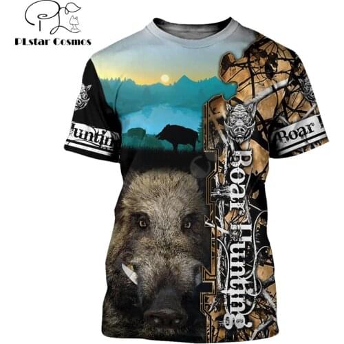 2021 Summer Hipster Men t-shirt Beautiful Boar Hunting 3D Printed Harajuku Short sleeve T shirt Unisex Casual tops TX0163