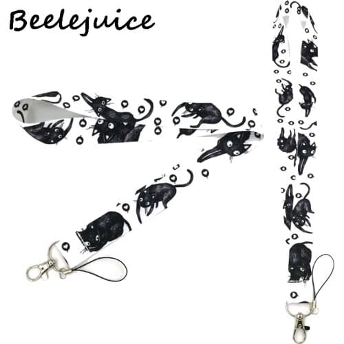 24pcs Black Cats Hearts Love Neck Strap Lanyards ID badge card holder keychain Mobile Phone Strap Gift Ribbon webbing necklace