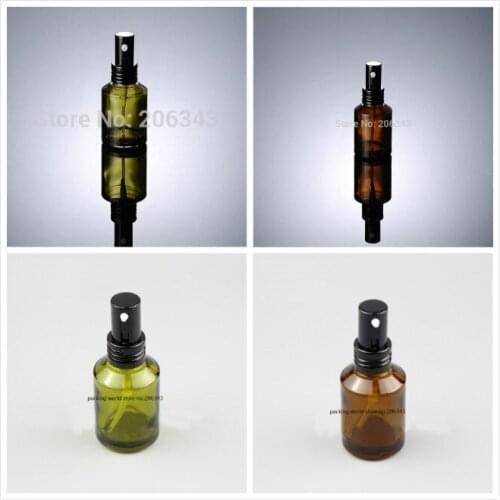 30ML green/brown glass bottle with black aluminum press pump for lotion/emulsion/serum/foundation/skin care cosmetic packing