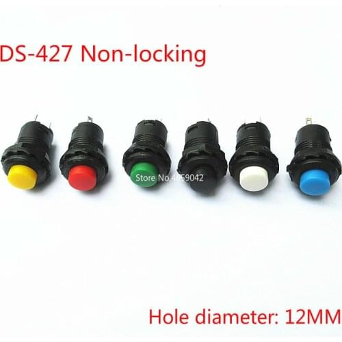 5Pcs DS-427 Round Button Switch Without Lock Self-reset Button Switch Black Red Green Yellow Blue 12MM