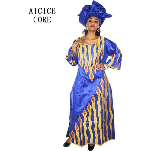 African dresses for women 2018 fashion design new african bazin embroidery dress with scarf