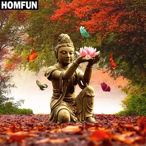 HOMFUN Full Square/Round Drill 5D DIY Diamond Painting "Lotus Buddha" Embroidery Cross Stitch 5D Home Decor Gift A06112