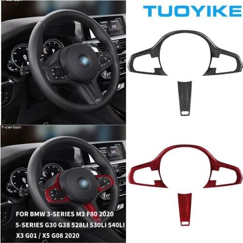 Car Styling Real Carbon Fiber Steering Wheel Trim Cover Decorative Sticker For BMW M3 G30 G38 528 530 540Li X3 G01 X5 G08 2020