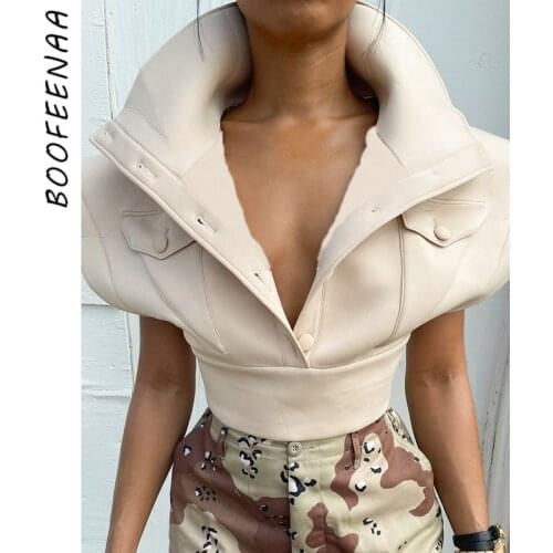 BOOFEENAA Streetwear Fashion Button Vest Top Outerwear Womens Fall 2021 Ladies Cropped Jacket Sleeveless Coats C85-DD28
