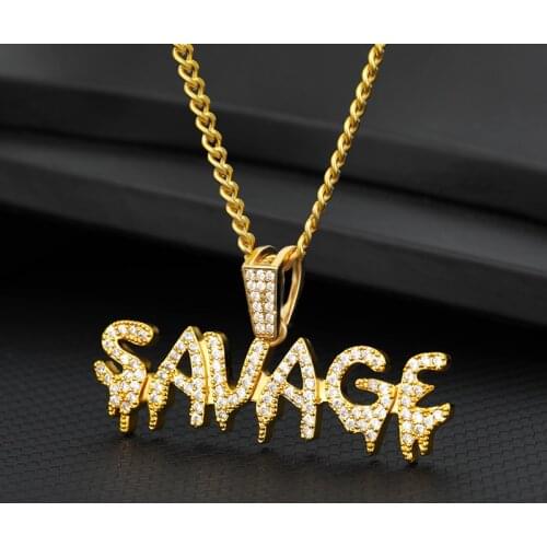 Neklace for Men Hip Hop Punk Savage Letter Necklace & Pendant Shiny Ice Out Link Chain Necklace With Tennis Chain Choker Jewelry