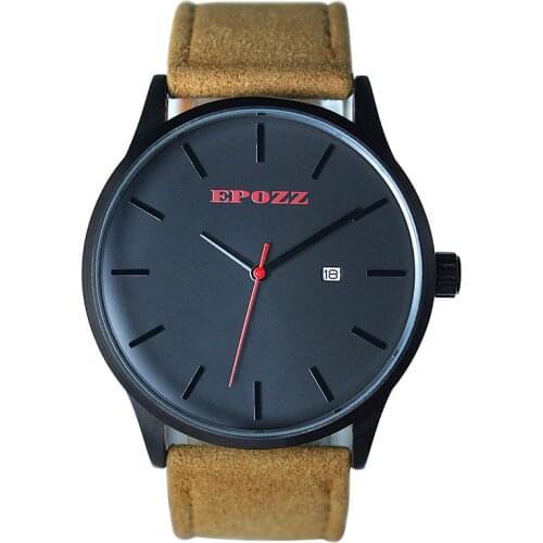 Fashion Casual Epozz Mens Business Quartz Leather Strap Watches Alloy Dial 5 Bar Waterproof Auto Date Simple Design Relog