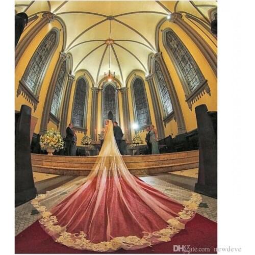 Designed Bridal Veils Custom Made 4 M Long Cathedral Wedding Veils One Layer Hair Accessories Lace Bridal Veil With Free Combs