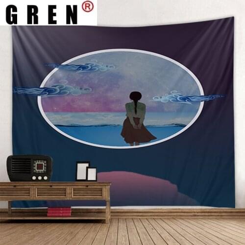GREN Tapestry Girl Back View Wall Hanging Wall Covering Rugs Mural Background Cloth Beach Towel Fabric Yoga Blanket Home Decor