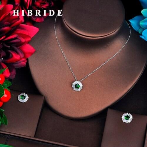 HIBRIDE High Quality Oval Flower Cubic Zircon Pendant Jewelry Sets Long Link Chain Necklace Sets Earings Set Women Gifts N-551