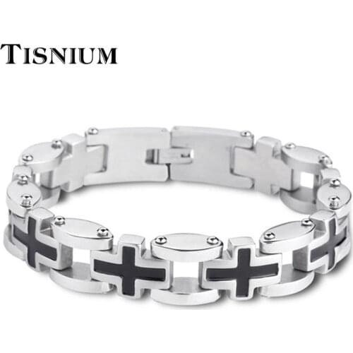 15mm Classic Cross Design Fashion Bracelet for Men Women High Polished Stainless Steel Hip-hop Boy Holiday Gift Charm Jewelry