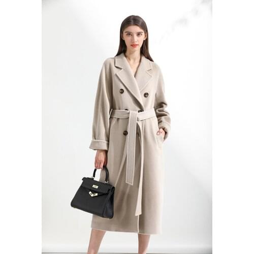 Classic Cashmere Coat Women Solid Color Lapel Double Breasted Wool Coats Autumn Winter Warm Long Outwears Casual Commute Outcoat