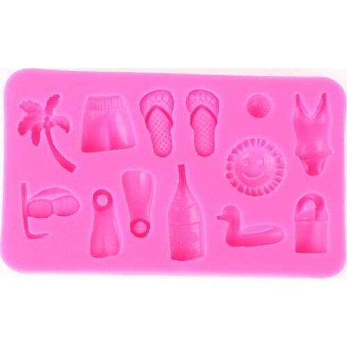 Coconut trees slippers bikini chocolate Party cake decorating tools DIY baking fondant silicone mold F0427