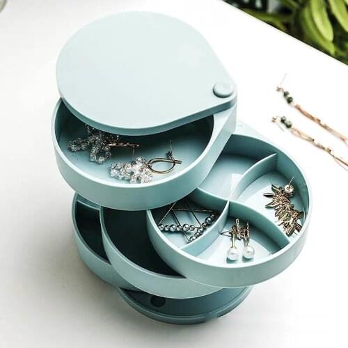 Fashion Jewelry Storage Boxs with Lid 4 Layers Rotatable Jewelry Organizers Case Earring Necklace Tray Birthday Gift for Women