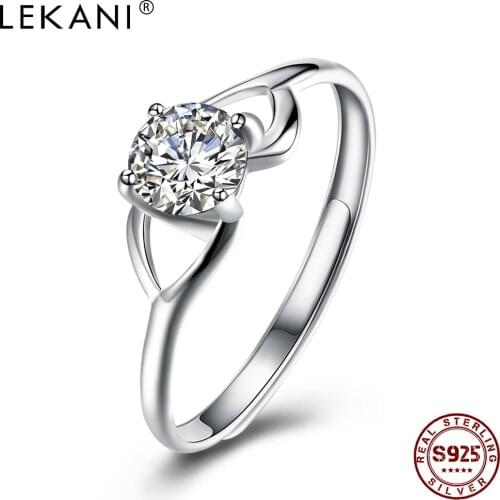 LEKANI Silver 925 Sterling Rings Adjustable Women Round 5A Cubic Zirconia Opening Ring Fine Jewelry Wedding Gift New Arrival