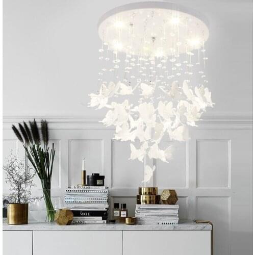 Butterfly chandelier Nordic restaurant bedroom simple modern creative porch cloakroom crystal ceiling Princess room lamp led