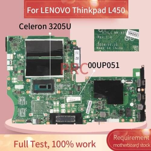 00UP051 For LENOVO Thinkpad L450 Celeron 3205U Notebook Mainboard AIVL1 NM-A351 SR215 DDR3 Laptop motherboard