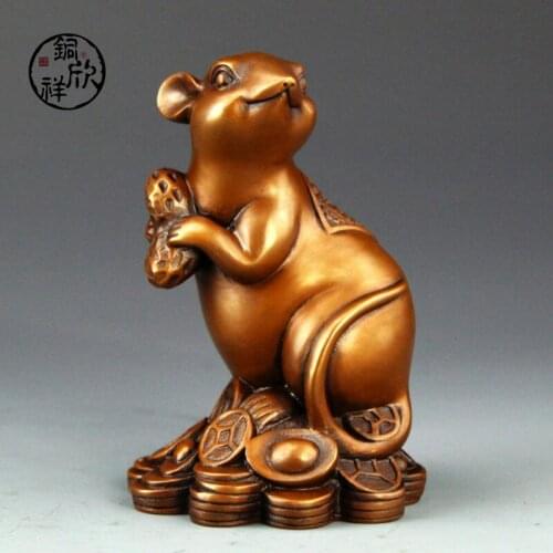 Mini Metal Crafts Collectible Pure Copper Rat Statue Feng Shui Lucky Wealth Bras Animal Craft Home Ornaments