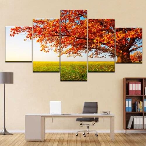 Canvas Pictures Modular Living Room Home Decor Framework 5 Pieces Yellow Woods Paintings HD Prints Trees Leaves Poster Wall Art