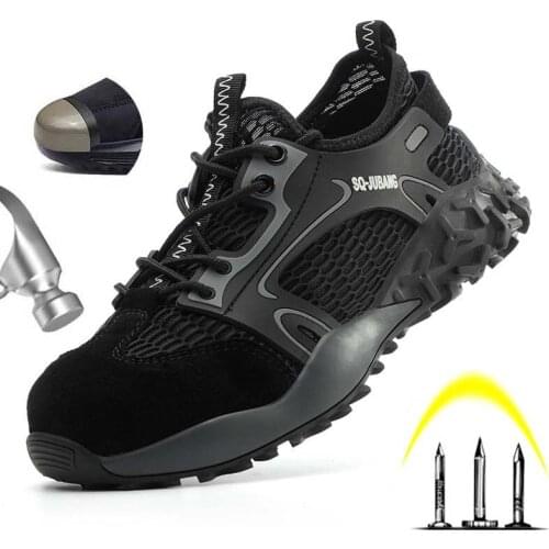 Mens Sports Shoes Anti-Smashing Anti-Puncture Steel Head Protection Breathable Mesh Wear-Resistant Comfortable Safety Shoes