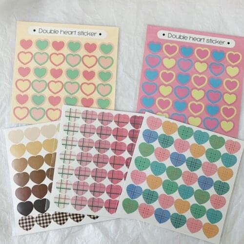 Ins Heart Lattice Color Contrast Cute Stickers Waterproof Sealing Paster Mobile Phone Laptop Stationery Diy Decorative Sticker