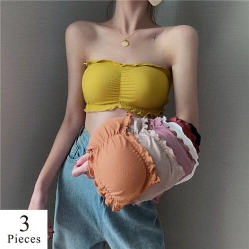 3pcs/set Strapless Underwear Women Wrapped Chest Style Gathered Invisible Anti-glare No Steel Ring Beautiful Back Tube Top