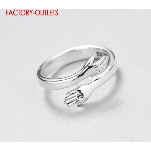 Genuine 925 Sterling Silver Embrace Pattern Adjustable Finger Rings For Women And Men Sterling Silver Christmas Gift