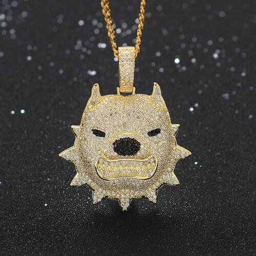 Hip Hop BULLY Dog Head Pendant Necklae Pave Cubic Zircon Luxury Iced Out Pendant With 24 Inches Stainless Steel Link Chain