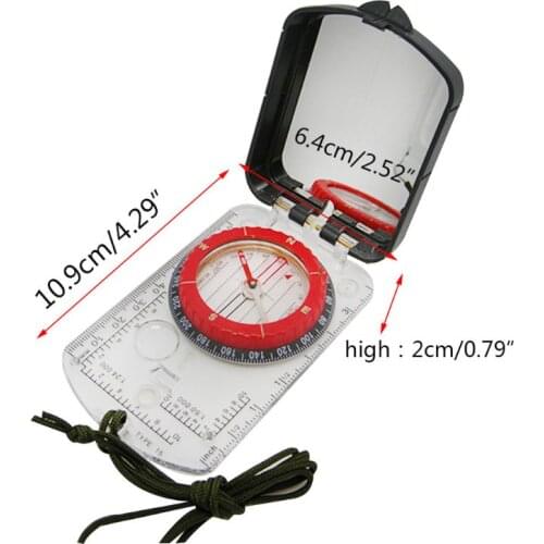 Sturdy Acrylic Ruler Magnifier Mirror Compass Lanyard Waterproof Pocket Size Outdoor Camping Hiking Portable Survival Tool