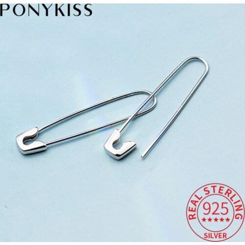 PONYKISS Trendy 100% 925 Sterling Silver Chic Paperclip Dangle Drop Earrings For Women Party Holiday Delicate Jewelry Fine Gift