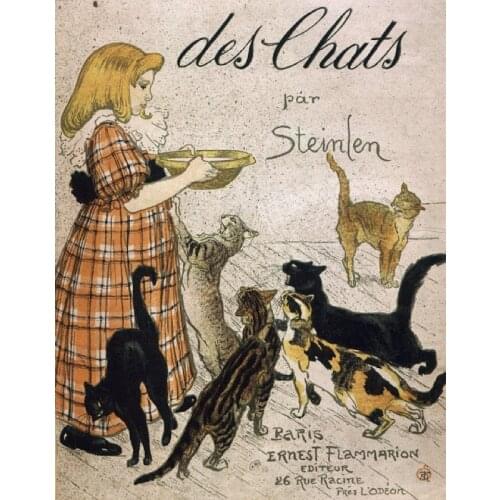 Vintage Steinlen Cat Illustration Time To Have Meal Retro Poster Canvas Painting DIY Wall Paper Posters Home Decor Gift