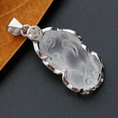 Manually set bai shuijing the mythical wild animal pendant 925 sterling silver pendant retro Thai silver pendant