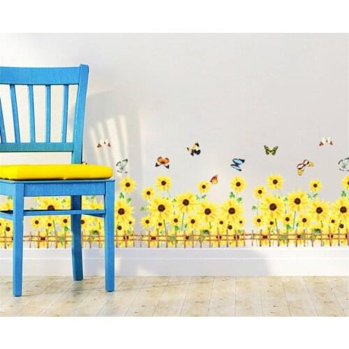 Yellow Sunflower Butterfly Wallpaper For Bedroom Living Room Nursery Baseboard Decor Wall Sticker Waterproof Removable DIY Mural
