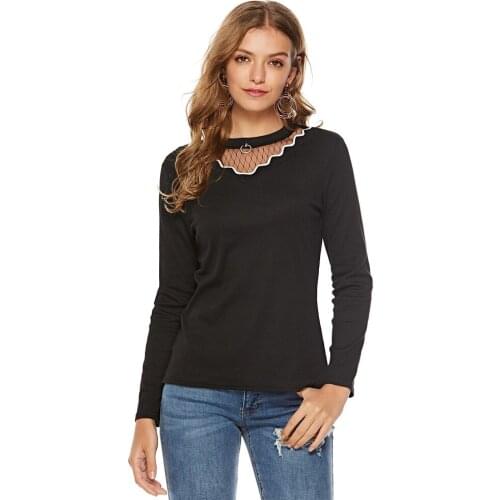 2019 Spring Autumn T shirt Women Top O-Neck splice Mesh Shirt Elastic Force T-shirt camiseta mujer