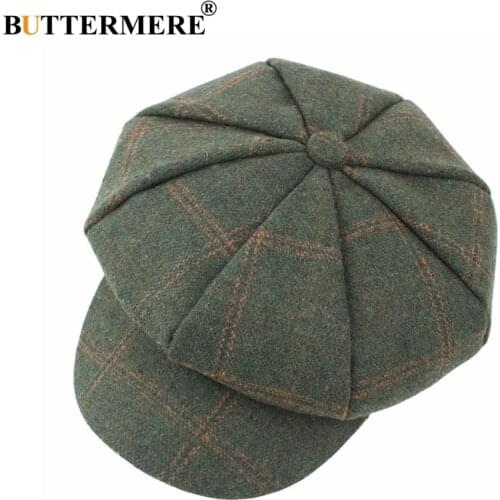 BUTTERMERE Women Wool Tweed Caps Newsboy Female Male Vintage Army Green Plaid Flat Caps Spring Painters Cabbie Duckbill Hat 2021