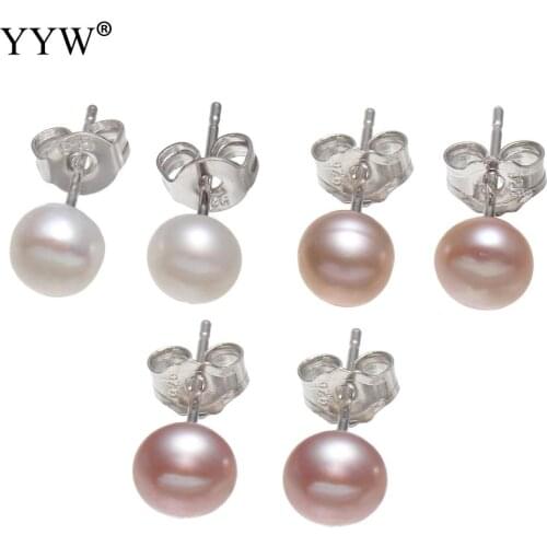 Fashion Freshwater Pearl Earrings 100% Genuine Freshwater Pearl White Pink Purple Stud Earrings Fashion Jewelry For Women