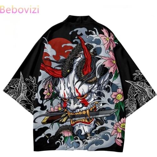 Demon Kimono Cosplay Samurai Haori Obi Women Men Cardigan Beach Yukata Costume Japanese Streetwear Traditional Jacket Clothes