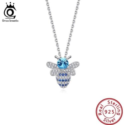 ORSA JEWELS Lovely Bee Crystal Animal Pendants Necklace for Women 925 Sterling Silver Chain Pendant Fine Jewelry 2021 SWN08