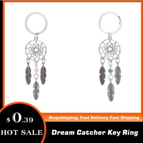 1PC Dream Catcher Simple Fashion With Green Beads Key Ring Buckle Pendant Silver Tone Feathers Tassels Keychain For Gift New
