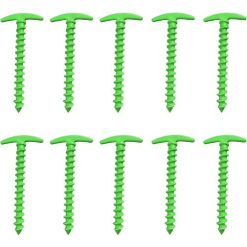 69HD 10 Pcs Plastic Nylon Ground Nails Screw Stakes Tent Pegs Pins Outdoor Camping Awning Accessory