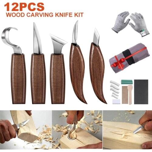 12pcs/set Carving Knife Woodcut DIY Hand Wood Carving Tools Woodcarving Cutter Chip Knives Woodworking Hand Tools